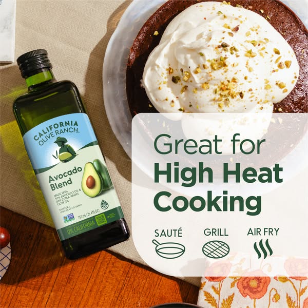 This ad for California Olive Ranch avocado blend highlights the product's versatility for high-heat cooking methods,