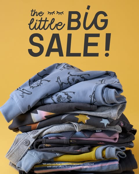 This image ad promotes a sale on the brand's children's clothing. The ad features a playful headline, a bright y
