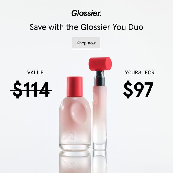 This image ad promotes the Glossier You Duo, highlighting the savings offered by purchasing the products together. The a