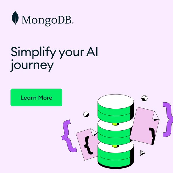 The MongoDB ad is designed to simplify the AI journey. This is achieved through a clean aesthetic and strategic use of c