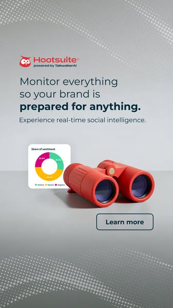 This image ad for Hootsuite promotes its social intelligence capabilities with the tagline, "Monitor everything so 