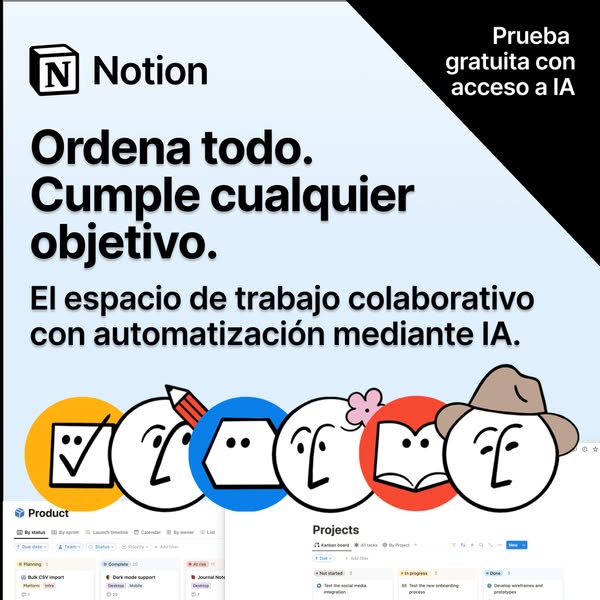 This ad for Notion highlights the product's ability to organize and automate collaborative work through AI. It featu