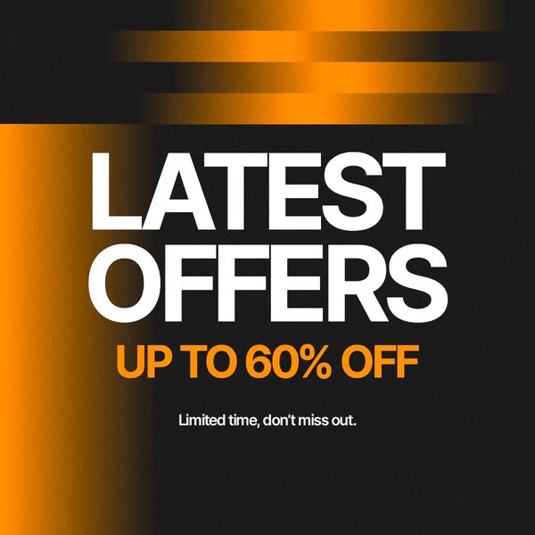 This image ad is designed to grab attention and promote the latest offers, with up to 60% off. It uses a simple, visuall