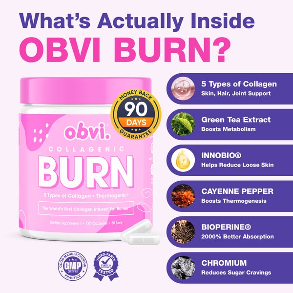 This ad highlights the benefits of Obvi Collagenic Burn, emphasizing its unique blend of collagen and thermogenic ingred