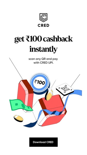 This ad for CRED uses a floating graphic style to highlight a cashback offer when users scan any QR code and pay with CR
