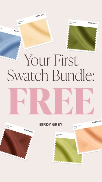 This image ad promotes a free swatch bundle from Birdy Grey, likely intended for customers planning weddings or other ev