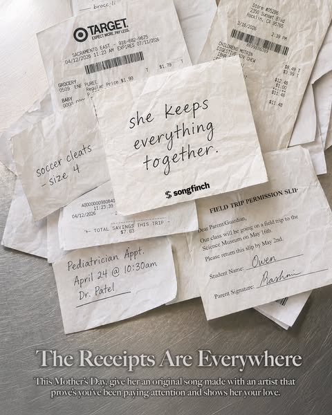 The ad promotes Songfinch as a Mother's Day gift, suggesting an original song made with an artist to show love and a