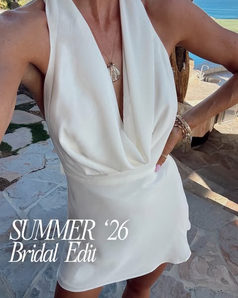 This image ad showcases a white dress, promoting it as part of a bridal edit for summer. The close-up shot focuses on th