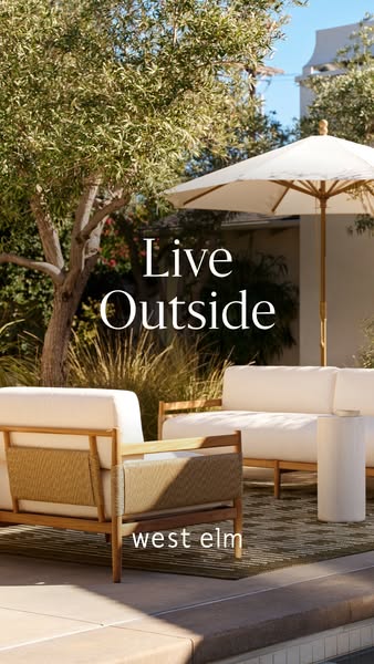 This ad features an outdoor furniture arrangement from West Elm, inviting viewers to 'Live Outside'. It showcase