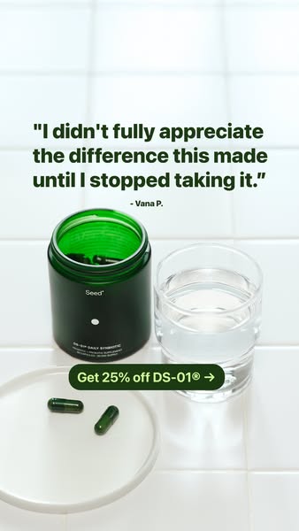 This image ad features a customer testimonial about Seed DS-01® Daily Synbiotic, emphasizing the noticeable difference w