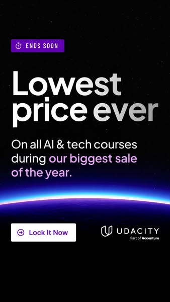 This ad for Udacity features a large sale on AI and tech courses. The ad is trying to create urgency by showing an '