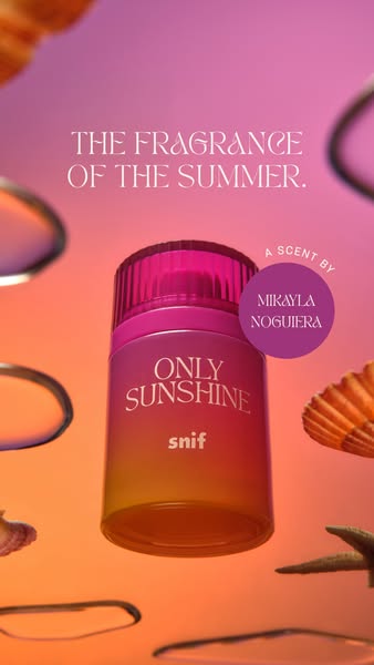 This ad showcases the Snif fragrance 'Only Sunshine' as the quintessential scent of summer. The ad utilizes a vi