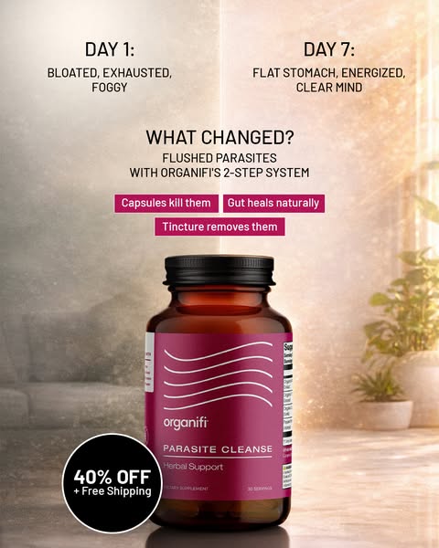 This image ad promotes Organifi's parasite cleanse system, highlighting the contrast between how one might feel on d