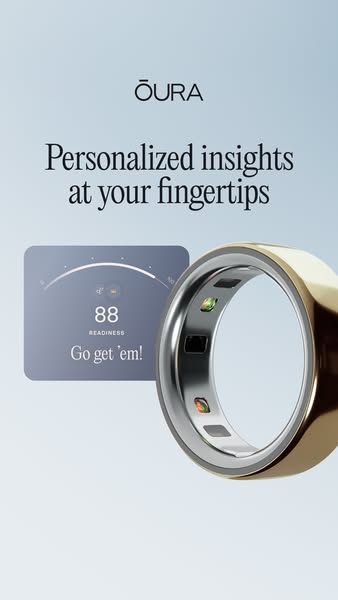 This ad for Oura ring uses a close up of the ring next to a product display to emphasize that it gives the user personal
