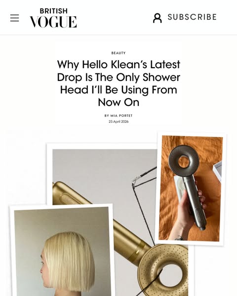 This Meta image ad features a product review from British Vogue on Hello Klean's latest shower head. The ad includes