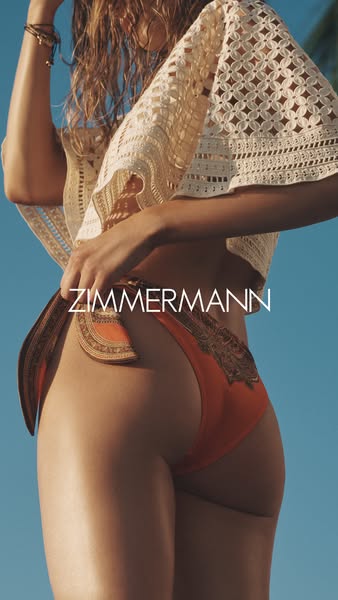 This ad showcases swimwear from Zimmermann against a neutral backdrop of a sunny sky.