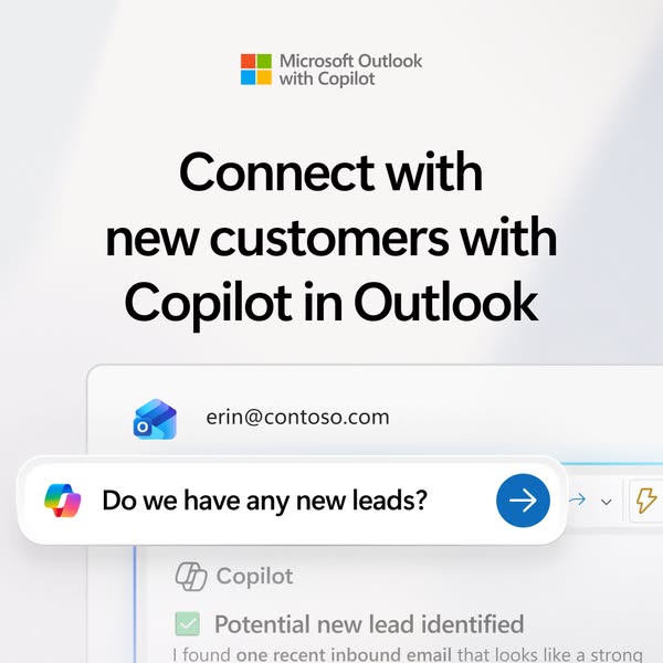 This ad showcases Microsoft Outlook with CoPilot and highlights its ability to connect users with new customers. The ad 