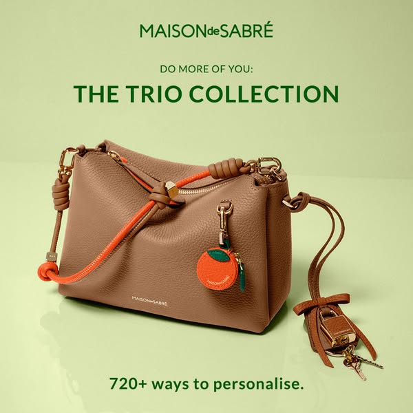 This ad features a Maison de Sabre handbag and promotes the level of personalization available.