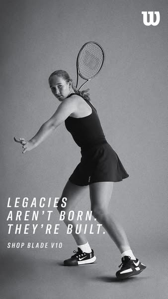 This ad for Wilson's Blade V10 tennis racket features a female tennis player in action. The ad uses the tagline &quo