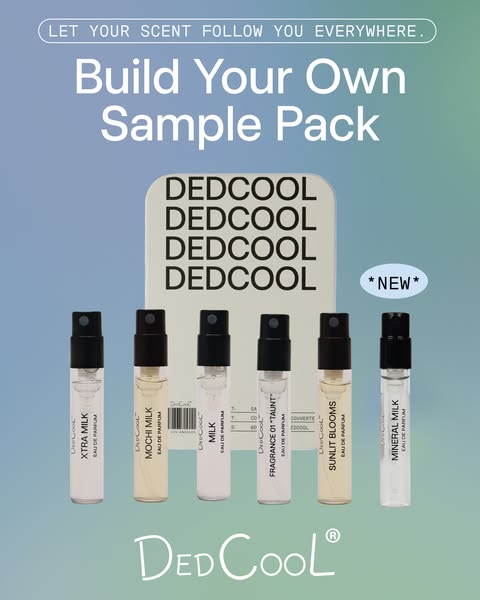 This ad showcases a Dedcool sample pack with six different fragrance samples. The ad has the headline, "Build Your 