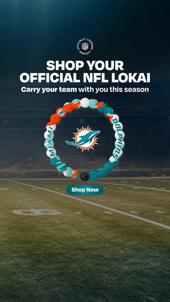 This image ad promotes Lokai's official NFL bracelet for the Miami Dolphins. The ad features the bracelet prominentl