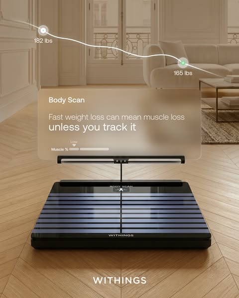 The image ad is for Withings Body Scan scale, which provides detailed body composition analysis. The ad highlights the r