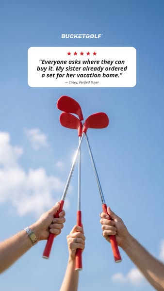 This ad uses a testimonial to promote Bucketgolf, a lawn game that involves throwing golf balls into buckets. The custom