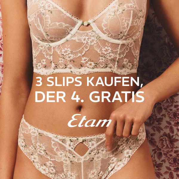 An image ad shows a woman wearing a matching lace bra and panty set. Text overlayed on the image announces a sale. The b