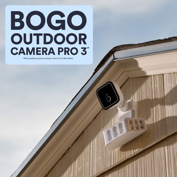 This ad features an outdoor camera with a BOGO offer. The ad emphasizes a cost-savings opportunity and features the came