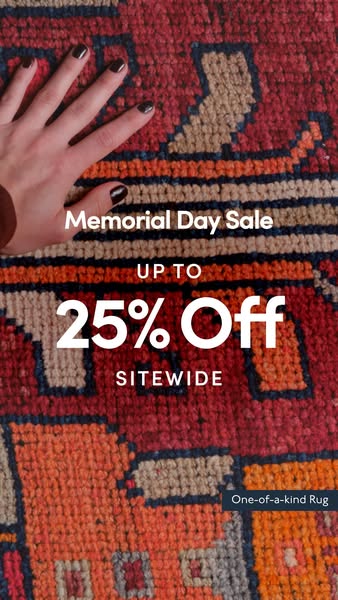 This image ad features a close-up shot of a patterned rug along with the text 'Memorial Day Sale UP TO 25% Off SITEW