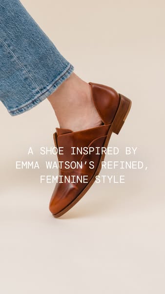 This ad features a close-up of a brown leather shoe on a foot, with copy emphasizing its refined, feminine style inspire