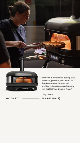 Image ad featuring the Gozney Dome XL oven, highlighting its features and benefits through a quote.
