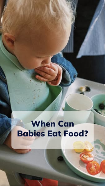 This ad features a baby eating at a high chair with a question prompt about when babies can start eating food.