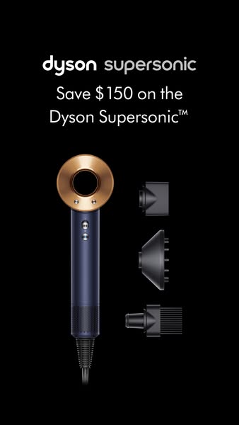 This ad promotes the Dyson Supersonic hair dryer with a discount offer. The ad features a high-quality image of the Dyso