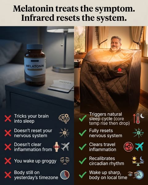 This ad compares the benefits of using melatonin vs. infrared light to treat sleep problems. It presents melatonin as a 