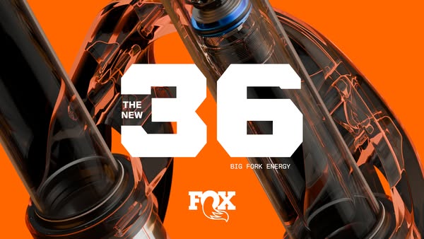 This ad highlights the new FOX 36 mountain bike fork, emphasizing its innovative design and performance capabilities.