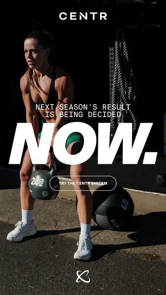 This ad is for the Centr system and it highlights an image of a female doing an intense workout.