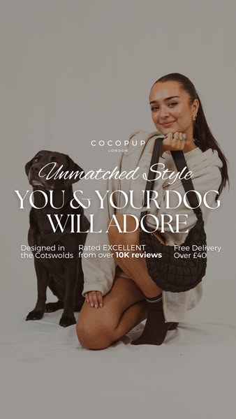 This ad for Cocopup London features a woman and her dog, showcasing the brand's focus on creating stylish and matchi