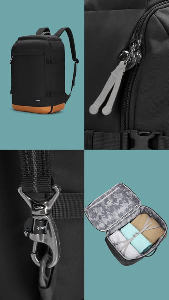 This ad is for a brand of bag. The ad highlights the bag, zipper, clip and luggage.