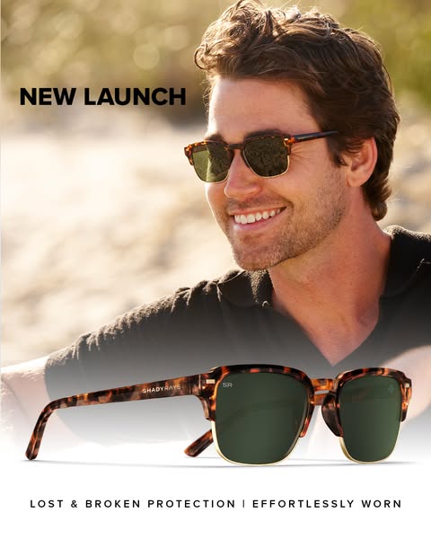 This ad for Shady Rays sunglasses features a new product launch and emphasizes their durability with the tagline "L