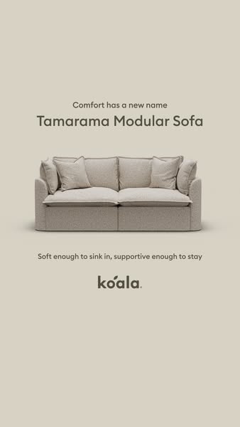 This image ad features a modular sofa from Koala. The ad emphasizes the comfort and support offered by the Tamarama Modu
