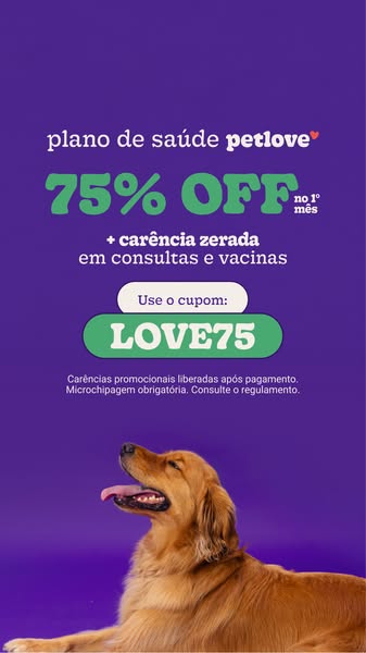 This ad for Petlove, a pet health plan provider, emphasizes an offer of 75% off the first month, zero waiting period for