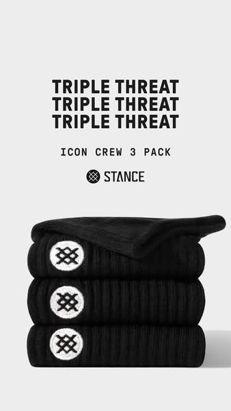 This ad showcases the STANCE Icon Crew 3 Pack. The image has the product stacked in the center.