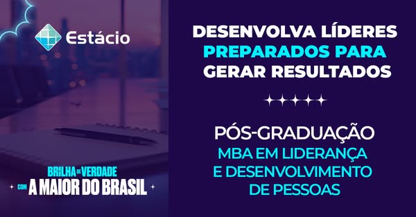 This image ad for Estácio promotes their MBA in Leadership and People Development post-graduate program. The ad features