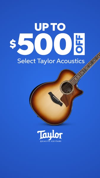 This image ad is advertising a sale of up to $500 off of Taylor Acoustics guitars.