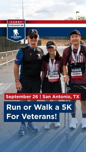 This ad promotes a 5K run or walk event to support veterans, emphasizing community involvement and support for a cause.