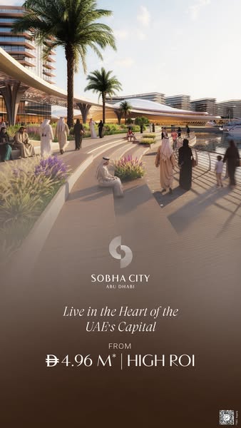 This ad promotes luxury real estate in Abu Dhabi, highlighting its prime location and investment potential.
