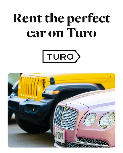 This image ad for Turo features a headline that encourages users to rent the perfect car on Turo. The ad features a yell