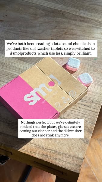 This ad highlights the benefits of Smol dishwasher tablets and how they are a great alternative to other chemical based 