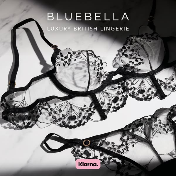 This ad showcases Bluebella's luxury lingerie with a focus on the brand's British heritage. The image features a